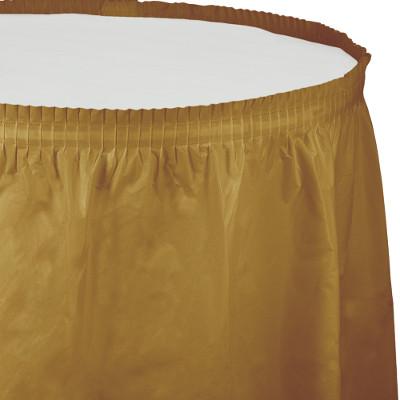 Glittering Gold Plastic Table Skirt-Gold Solid Color Tableware-Party Things Canada