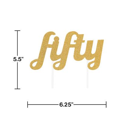 Gold Glitter "Fifty" Cake Topper-Glitter Cake Toppers-Party Things Canada