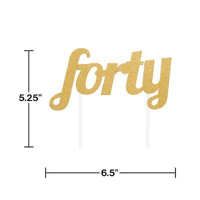 Gold Glitter "Forty" Cake Topper-Glitter Cake Toppers-Party Things Canada
