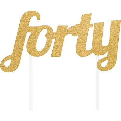Gold Glitter "Forty" Cake Topper-Glitter Cake Toppers-Party Things Canada