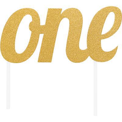 Gold Glitter "One" Cake Topper-Glitter Cake Toppers-Party Things Canada