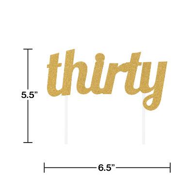 Gold Glitter "Thirty" Cake Topper-Glitter Cake Toppers-Party Things Canada