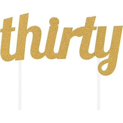 Gold Glitter "Thirty" Cake Topper-Glitter Cake Toppers-Party Things Canada