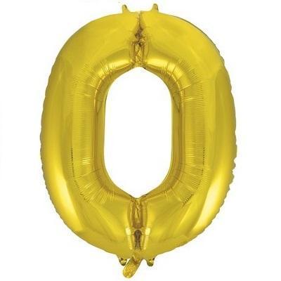 Gold "0" Foil Numeral Balloon-Numbers Age Metallic Helium Balloons-Party Things Canada