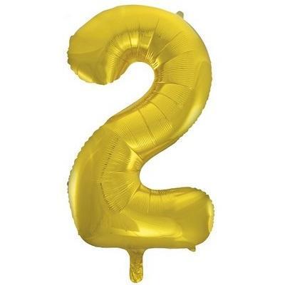 Gold "2" Foil Numeral Balloon-Numbers Age Metallic Helium Balloons-Party Things Canada