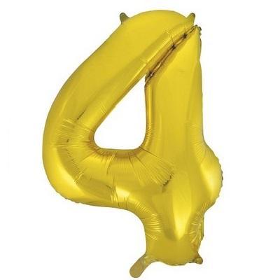 Gold "4" Foil Numeral Balloon-Numbers Age Metallic Helium Balloons-Party Things Canada