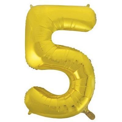 Gold "5" Foil Numeral Balloon-Numbers Age Metallic Helium Balloons-Party Things Canada
