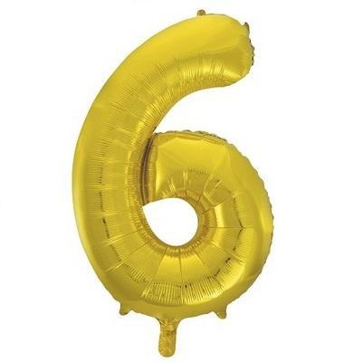 Gold "6" Foil Numeral Balloon-Numbers Age Metallic Helium Balloons-Party Things Canada