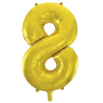 Gold "8" Foil Numeral Balloon-Numbers Age Metallic Helium Balloons-Party Things Canada