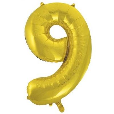 Gold "9" Foil Numeral Balloon-Numbers Age Metallic Helium Balloons-Party Things Canada