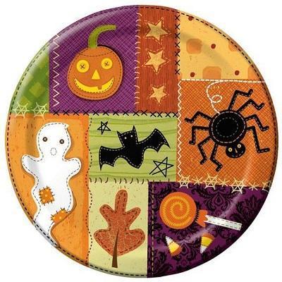 Halloween Patchwork Dinner Plates-Halloween Party Supplies Tableware-Party Things Canada