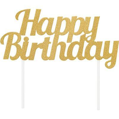 Happy Birthday Gold Cake Topper-Glitter Cake Toppers-Party Things Canada