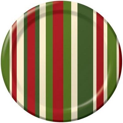Holly Stripe Luncheon Plates-Christmas Party Tableware-Party Things Canada