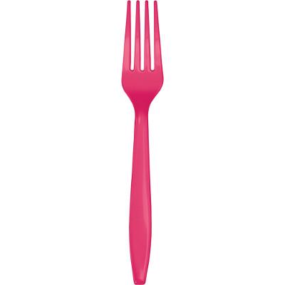 Hot Magenta Plastic Forks-Dark Pink Fuchsia Magenta Solid Color Tableware-Party Things Canada