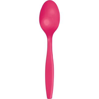 Hot Magenta Plastic Spoons-Dark Pink Fuchsia Magenta Solid Color Tableware-Party Things Canada