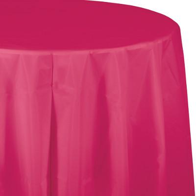 Hot Magenta Round Plastic Tablecover-Dark Pink Fuchsia Magenta Solid Color Tableware-Party Things Canada