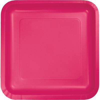 Hot Magenta Square Paper Luncheon Plates-Dark Pink Fuchsia Magenta Solid Color Tableware-Party Things Canada