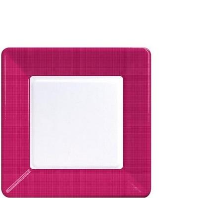 Hot Magenta Textured Border Square Luncheon Plates-Dark Pink Fuchsia Magenta Solid Color Tableware-Party Things Canada