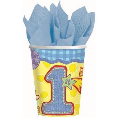 Hugs & Stitches Boy Cups-First Birthday Boy Party Supplies-Party Things Canada