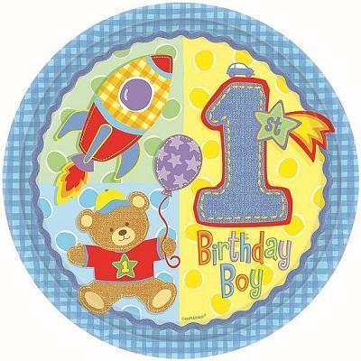 Hugs & Stitches Boy Dinner Plates-First Birthday Boy Party Supplies-Party Things Canada