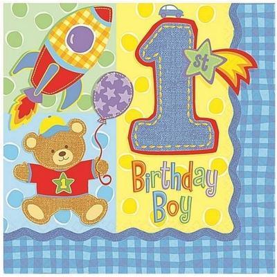 Hugs & Stitches Boy Luncheon Napkins-First Birthday Boy Party Supplies-Party Things Canada