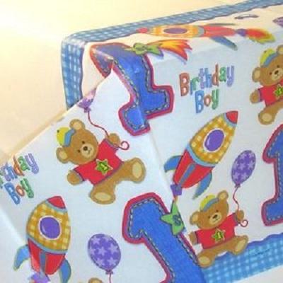 Hugs & Stitches Boy Paper Tablecover-First Birthday Boy Party Supplies-Party Things Canada