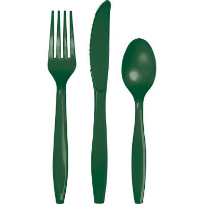 Hunter Green Assorted Plastic Cutlery-Dark Green Solid Color Tableware-Party Things Canada