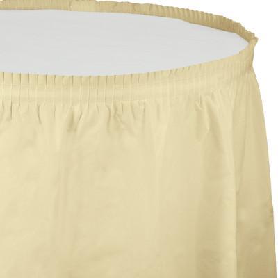 Ivory Plastic Table Skirt-Ivory Solid Solor Tableware-Party Things Canada