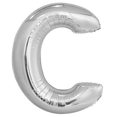 Large "C" Foil Letter Balloon-Letters Silver Metallic Helium Balloons-Party Things Canada