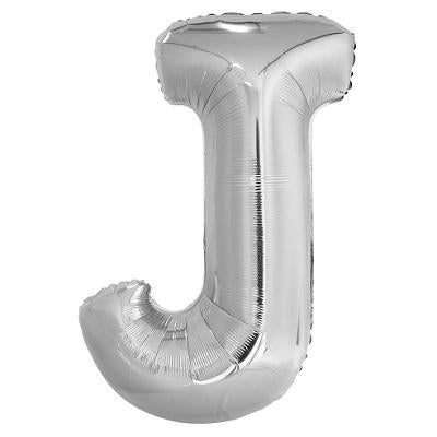 Large "J" Foil Letter Balloon-Letters Silver Metallic Helium Balloons-Party Things Canada
