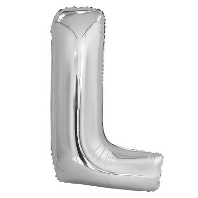 Large "L" Foil Letter Balloon-Letters Silver Metallic Helium Balloons-Party Things Canada