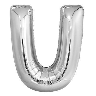 Large "U" Foil Letter Balloon-Letters Silver Metallic Helium Balloons-Party Things Canada