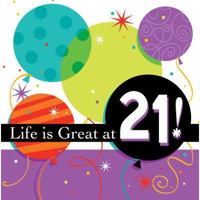 Life is Great '21' Luncheon Napkins-Adults Milestones Birthday Supplies-Party Things Canada