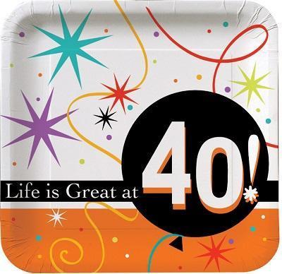Life is Great '40' Luncheon Plates-Adults Milestones Birthday Supplies-Party Things Canada