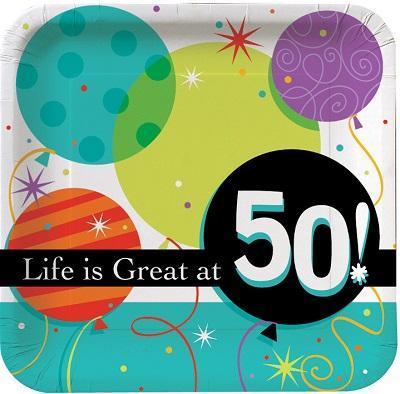 Life is Great '50' Dinner Plates-Adults Milestones Birthday Supplies-Party Things Canada