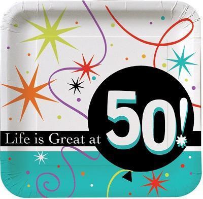 Life is Great '50' Luncheon Plates-Adults Milestones Birthday Supplies-Party Things Canada
