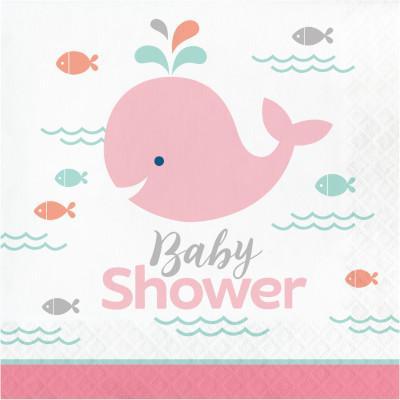 Lil Spout Pink Baby Shower Luncheon Napkins-Nautical Pink Baby Whales Girl Baby Shower-Party Things Canada