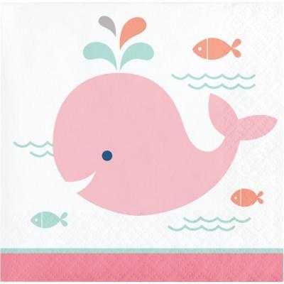 Lil Spout Pink Beverage Napkins-Nautical Pink Baby Whales Girl Baby Shower-Party Things Canada