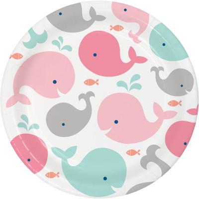 Lil Spout Pink Dinner Plates-Nautical Pink Baby Whales Girl Baby Shower-Party Things Canada