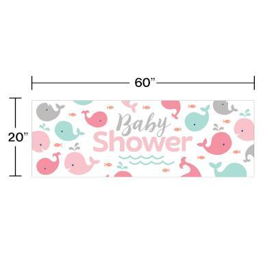 Lil Spout Pink Giant Party Banner-Nautical Pink Baby Whales Girl Baby Shower-Party Things Canada
