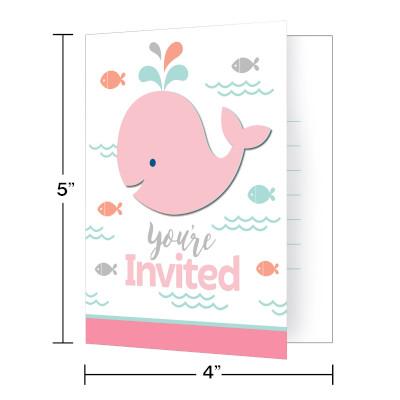 Lil Spout Pink Invitations-Nautical Pink Baby Whales Girl Baby Shower-Party Things Canada