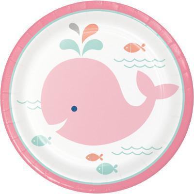Lil Spout Pink Luncheon Plates-Nautical Pink Baby Whales Girl Baby Shower-Party Things Canada