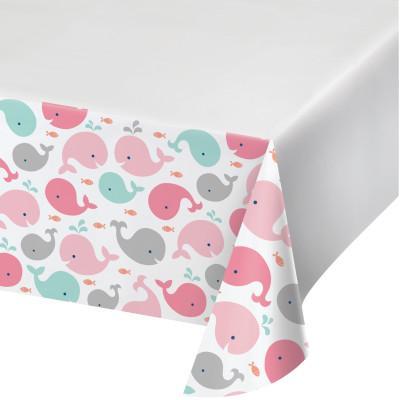 Lil Spout Pink Plastic Tablecover-Nautical Pink Baby Whales Girl Baby Shower-Party Things Canada
