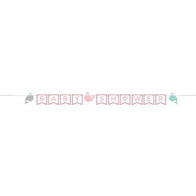 Lil Spout Pink Ribbon Banner-Nautical Pink Baby Whales Girl Baby Shower-Party Things Canada