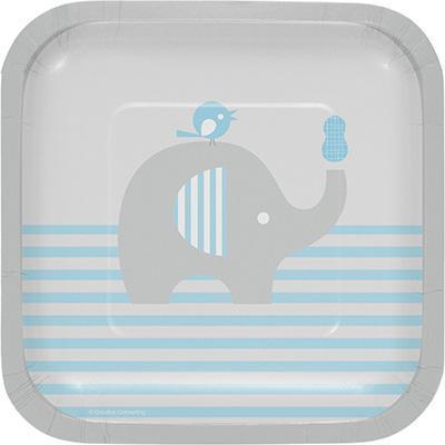 Little Peanut Boy Luncheon Plates-Blue and Gray Elephants Boy Baby Shower Supplies-Party Things Canada