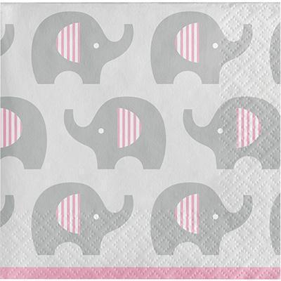 Little Peanut Girl Beverage Napkins-Pink and Gray Elephants Girl Baby Shower Supplies-Party Things Canada