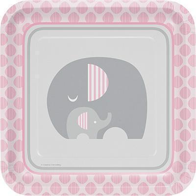 Little Peanut Girl Dinner Plates-Pink and Gray Elephants Girl Baby Shower Supplies-Party Things Canada