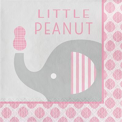 Little Peanut Girl 'Little Peanut' Luncheon Napkins-Pink and Gray Elephants Girl Baby Shower Supplies-Party Things Canada