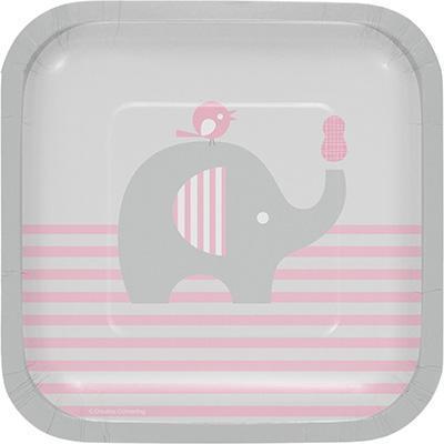 Little Peanut Girl Luncheon Plates-Pink and Gray Elephants Girl Baby Shower Supplies-Party Things Canada