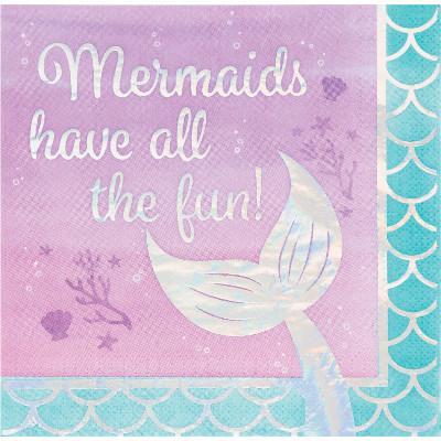 Mermaid Shine 'All the Fun' Luncheon Napkins-Mermaids Iridescent Birthday Supplies-Party Things Canada